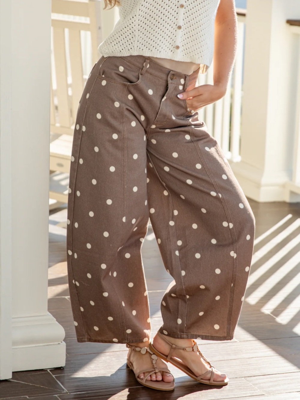 Peach love Polka Dot barrel jeans